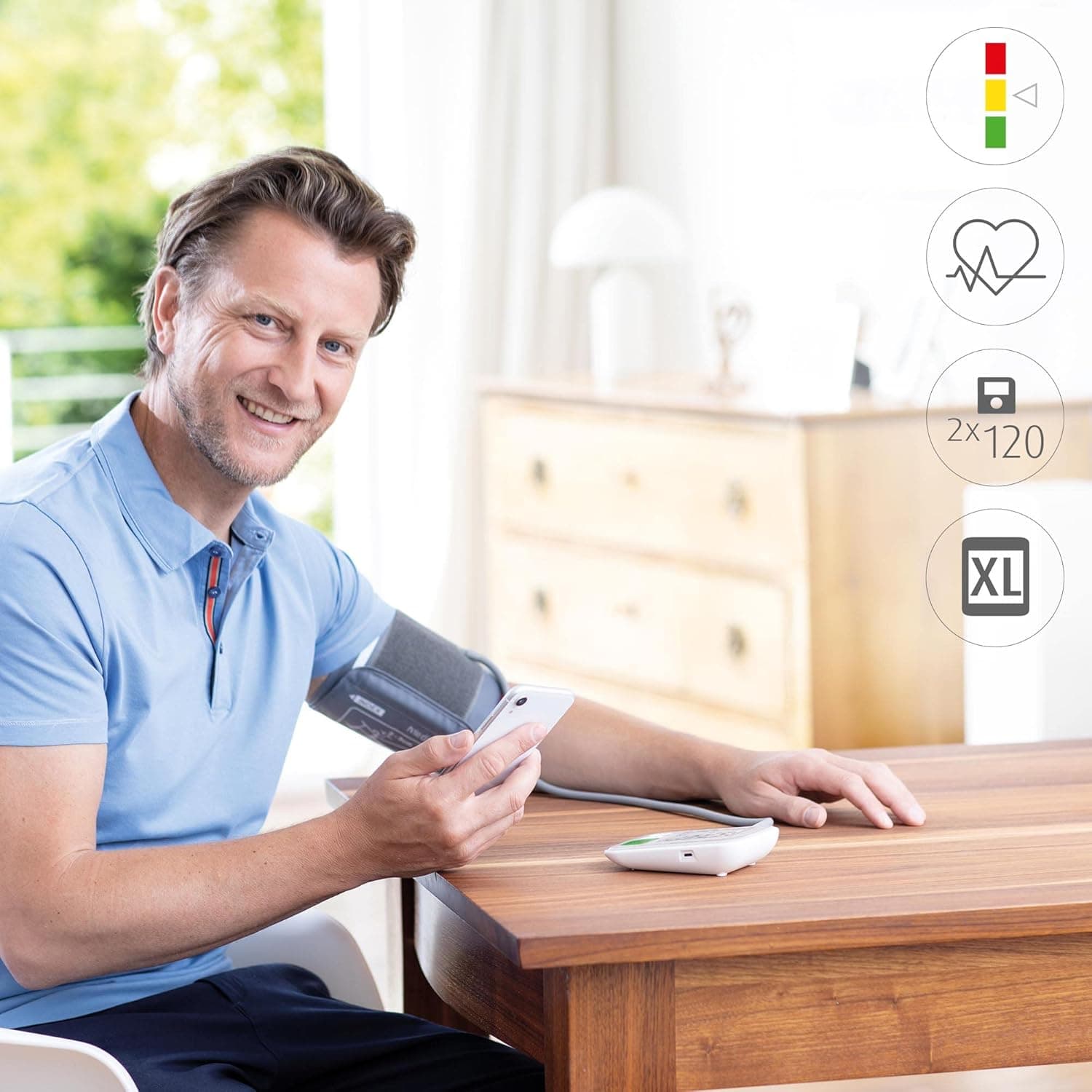 فشارسنج بازویی هوشمند مدیسانا مدل BU 570 Connect بلوتوثی | اتصال به اپلیکیشن VitaDock و تشخیص ضربان نامنظم — تصویر ۵
