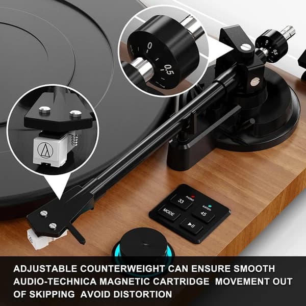 گرامافون چوبی رومیزی با سیستم HiFi و بلوتوث،دو اسپیکر جانبی مدل B10A — تصویر ۵