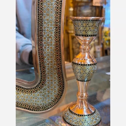 آینه و شمعدان مسی خاتم کاری — تصویر ۲