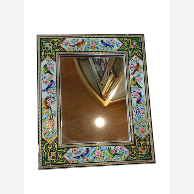 آینه نقاشی مینیاتورگل و مرغ+ خاتم کاری 28در 34 — تصویر ۴