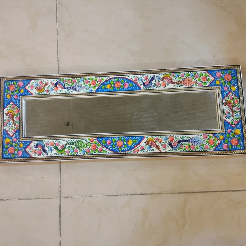 آینه ستونی مینیاتور برجسته و دوحاشیه خاتم 20*55 — تصویر ۲