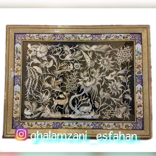 تابلو قلمزنی خاتم و نقاشی مینیاتور اسب و شکار 90*70