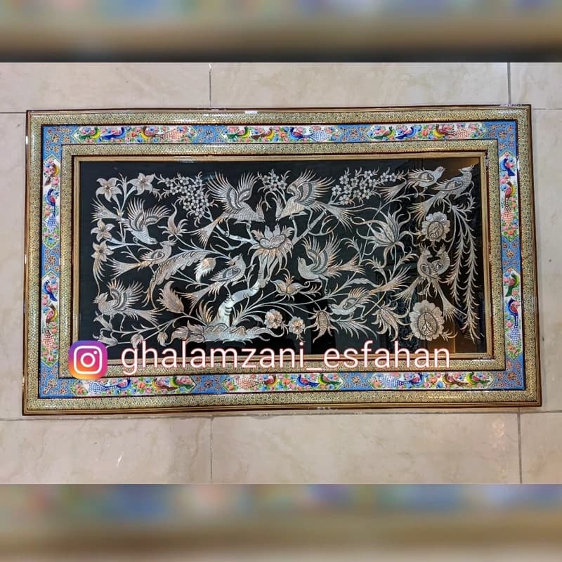 تابلو قلمزنی نقاشی مینیاتور و خاتم ابعاد 100 در 60
