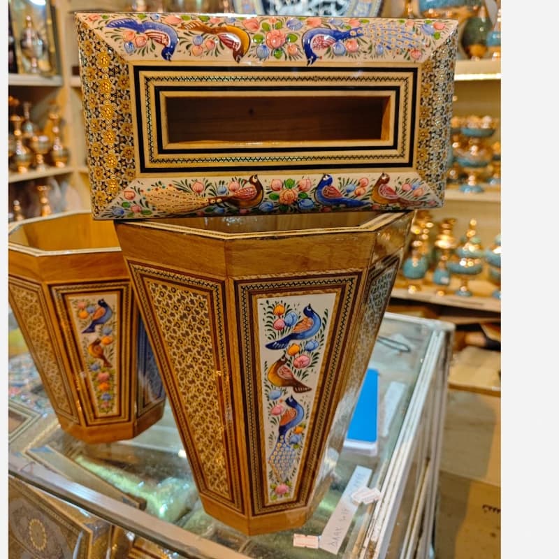 ست جعبه دستمال و سطل بزرگ خاتم کاری مینیاتوری — تصویر ۲
