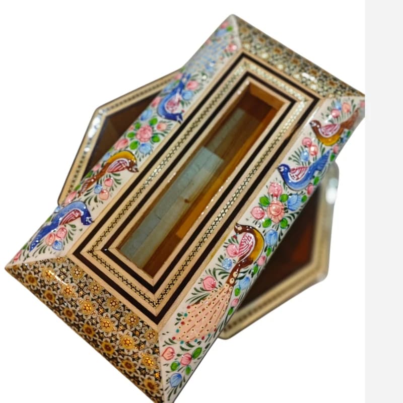 ست جعبه دستمال و سطل بزرگ خاتم کاری مینیاتوری — تصویر ۳