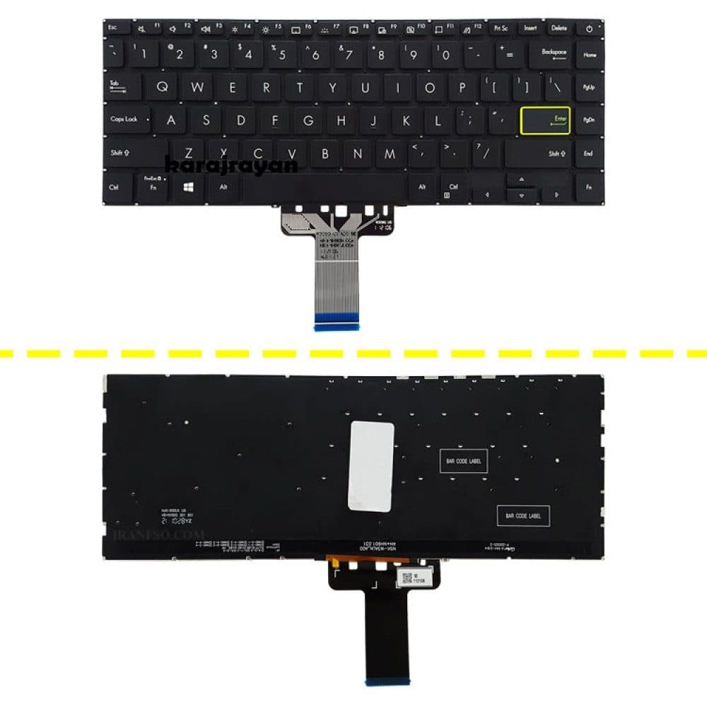 کیبرد لپ تاپ ایسوس VivoBook S433 مشکی-اینترکوچک-بابک لایت-بدون فریم با کلید پاور