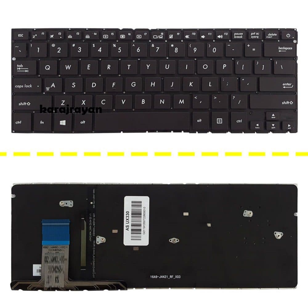 کیبرد لپ تاپ ایسوس ZenBook UX330 مشکی-اینترکوچک-بابک لایت-بدون فریم با کلید پاور