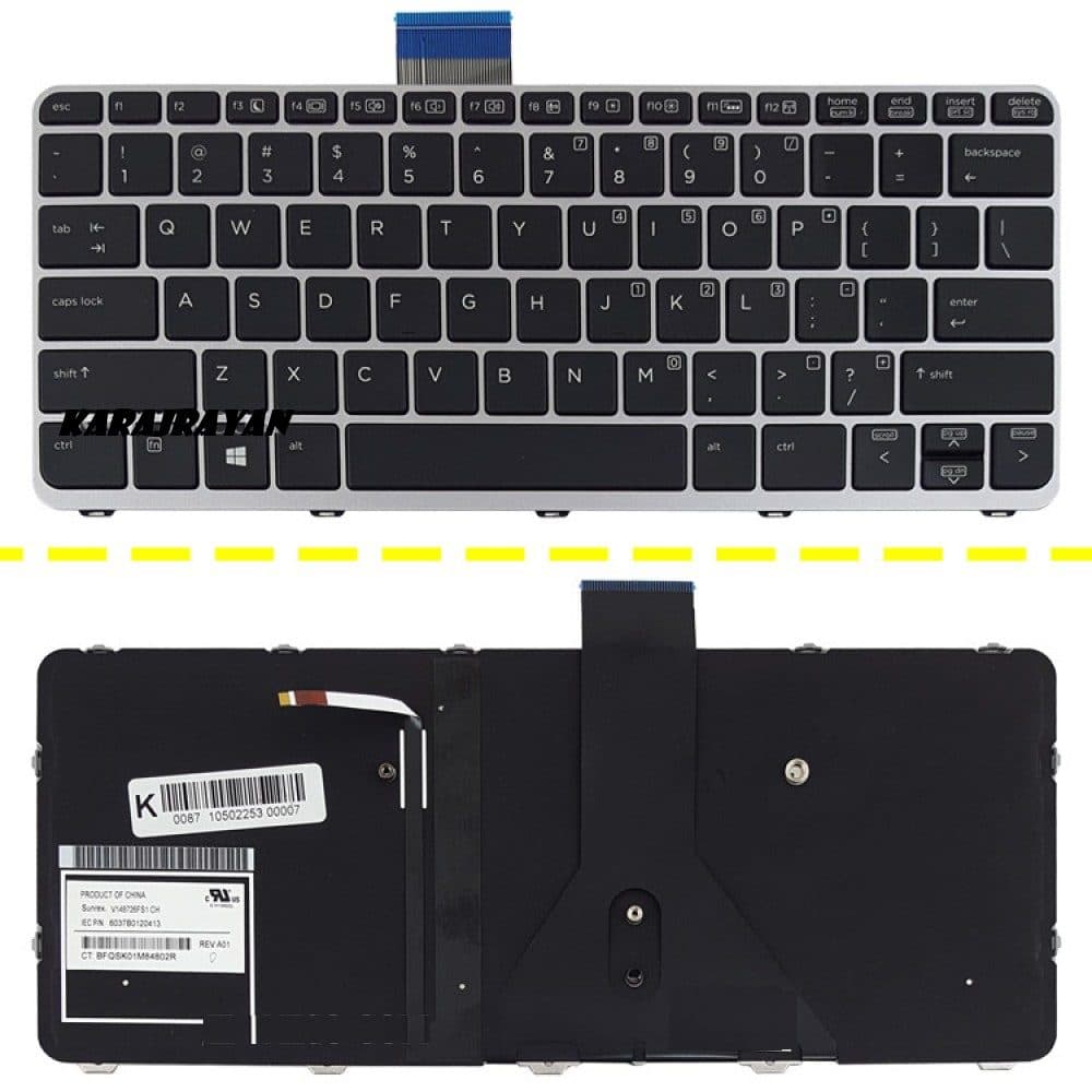 کیبرد لپ تاپ اچ پی EliteBook Folio 1030 G1 مشکی-اینتر کوچک-با بک لایت-با فریم نقره ای