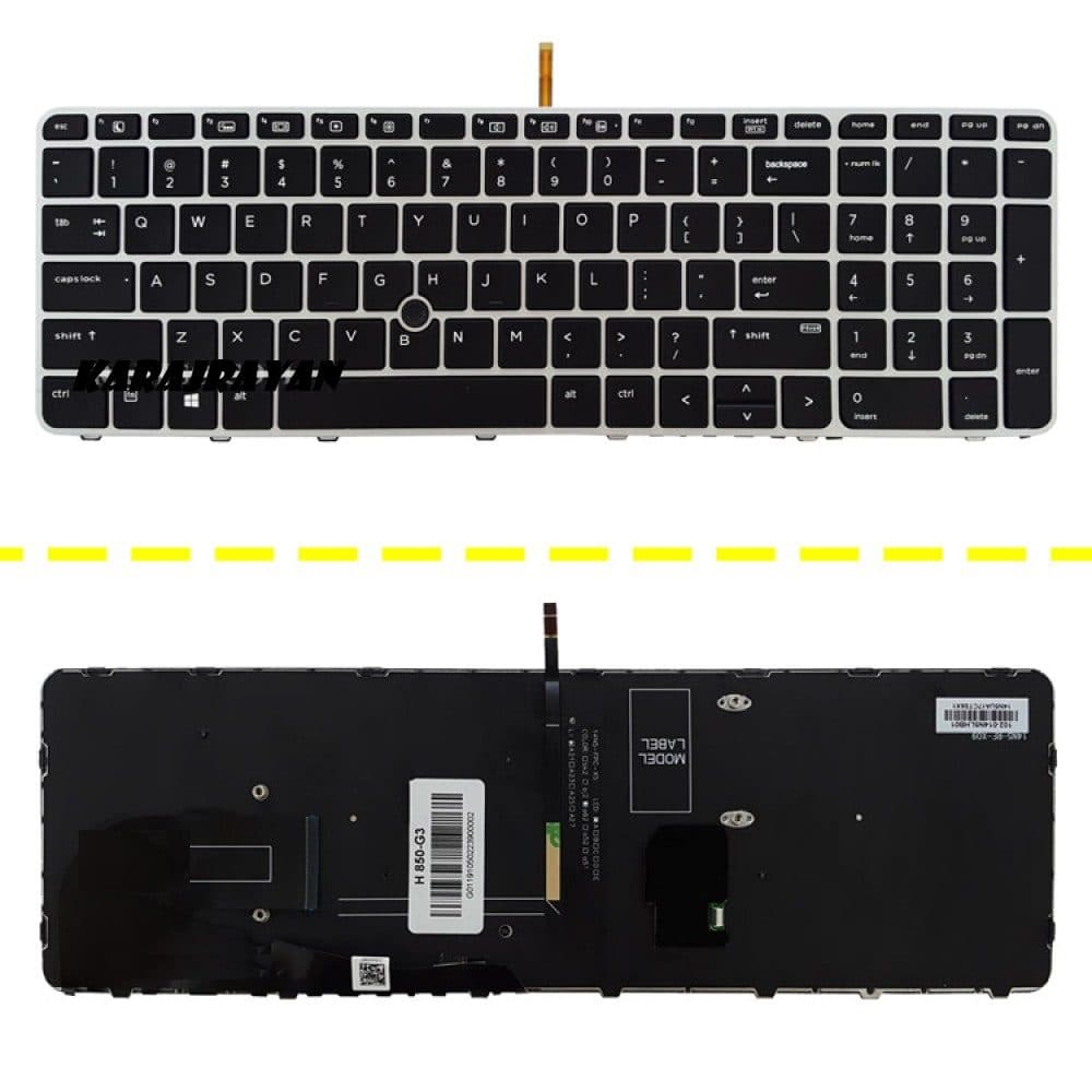 کیبرد لپ تاپ اچ پی EliteBook 850 G3_755 G3 مشکی-با موس با بک لایت-با فریم نقره ای