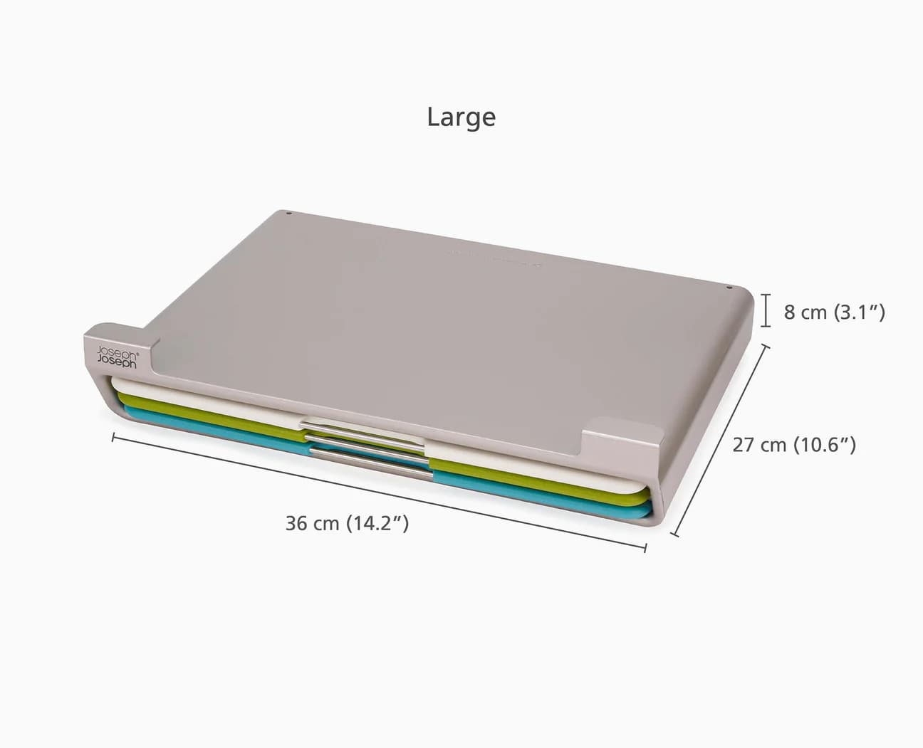 ست تخته برش 4 پارچه رنگی افقی جوزف جوزف مخصوص زیر کابینت joseph joseph Folio™ Slim 4-piece Under-shelf Multicolour Chopping Board Set — تصویر ۷
