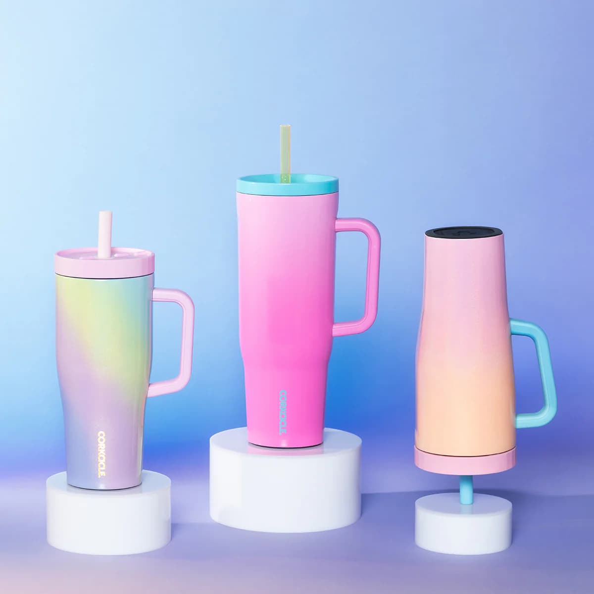 لیوان مسافرتی دسته دار 650ml کورکسیکل (صورتی دو رنگ) Corkcicle Leakproof Cruiser Insulated Tumbler with Straw Lover, 650ml