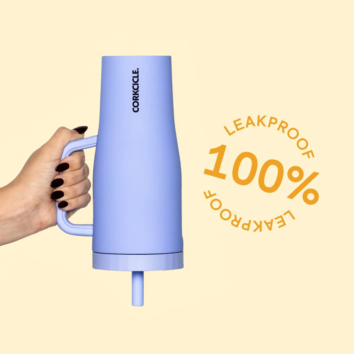 لیوان مسافرتی دسته دار 650ml کورکسیکل (طوسی) Corkcicle Leakproof Cruiser Insulated Tumbler with Straw Flint, — تصویر ۲
