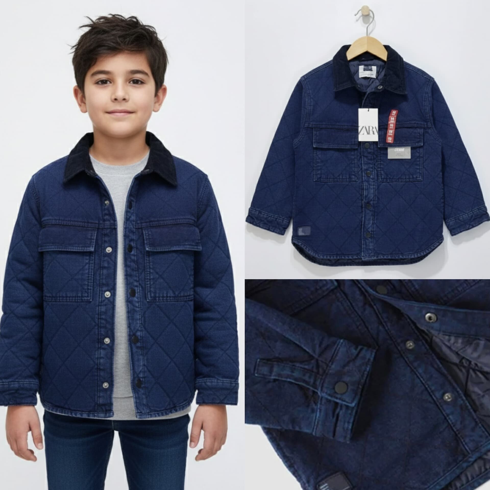 کاپشن جین پسرانه برند زارا zara رنگ سورمه ای