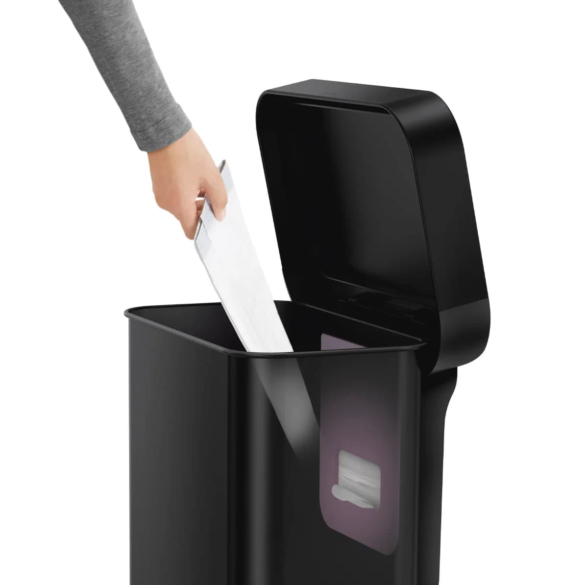 سطل زباله پدالی 45 لیتر مشکی مات سیمپل هیومن simplehuman Matte Black Rectangular Pedal Bin with Liner Pocket, 45 L — تصویر ۴