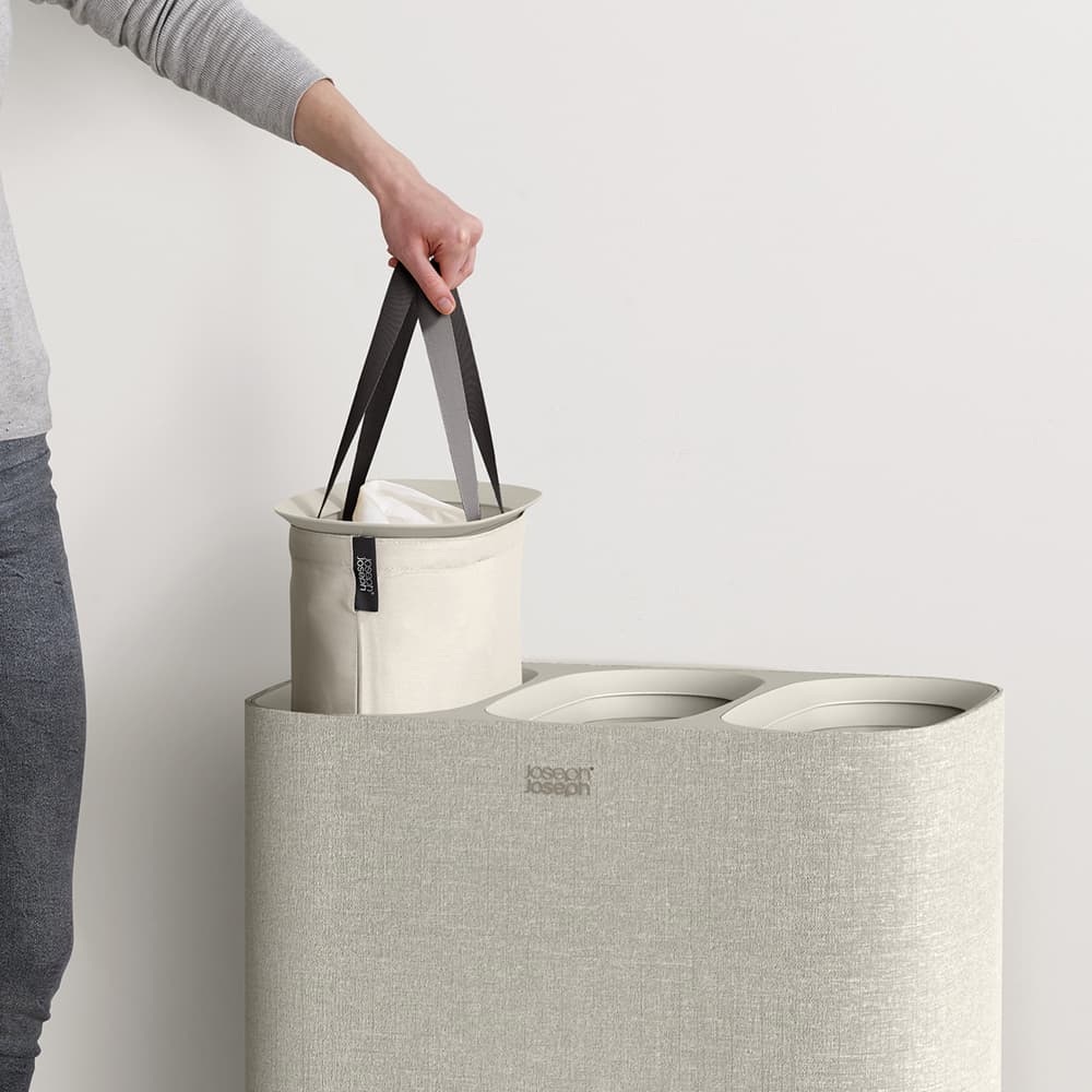 سبد لباس رختکن جوزف جوزف 90 لیتری مدل توتا تریو سه محفظه کرم Joseph Joseph Tota trio ecru Laundry Separation Basket, 90 — تصویر ۳