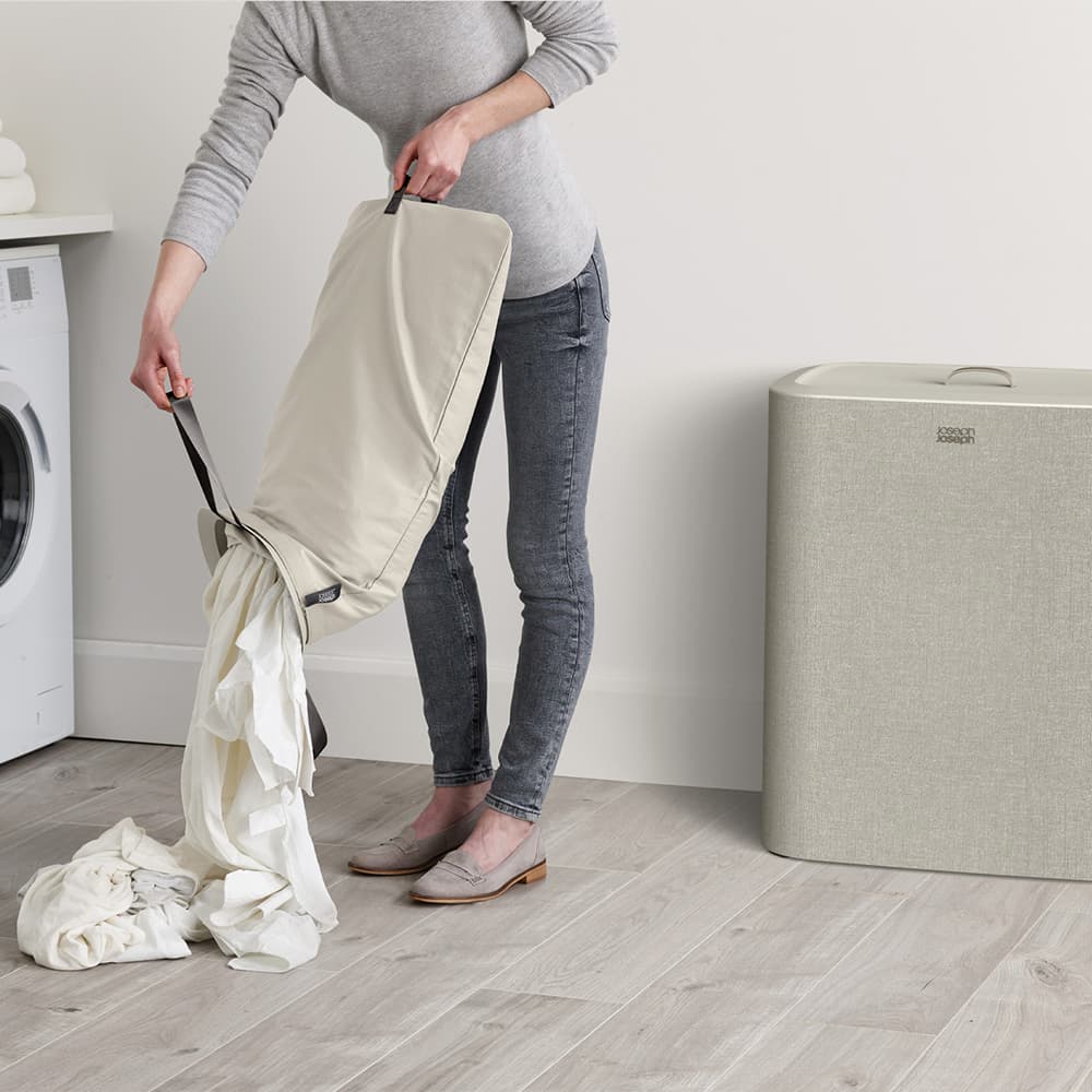 سبد لباس رختکن جوزف جوزف 90 لیتری مدل توتا تریو سه محفظه کرم Joseph Joseph Tota trio ecru Laundry Separation Basket, 90 — تصویر ۲
