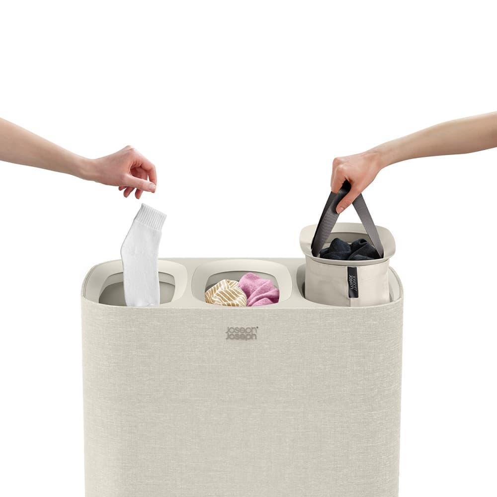سبد لباس رختکن جوزف جوزف 90 لیتری مدل توتا تریو سه محفظه کرم Joseph Joseph Tota trio ecru Laundry Separation Basket, 90 — تصویر ۵