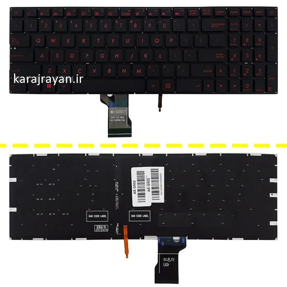 کیبرد لپ تاپ ایسوس ROG GL502 مشکی-اینترکوچک-بابک لایت با فونت قرمز