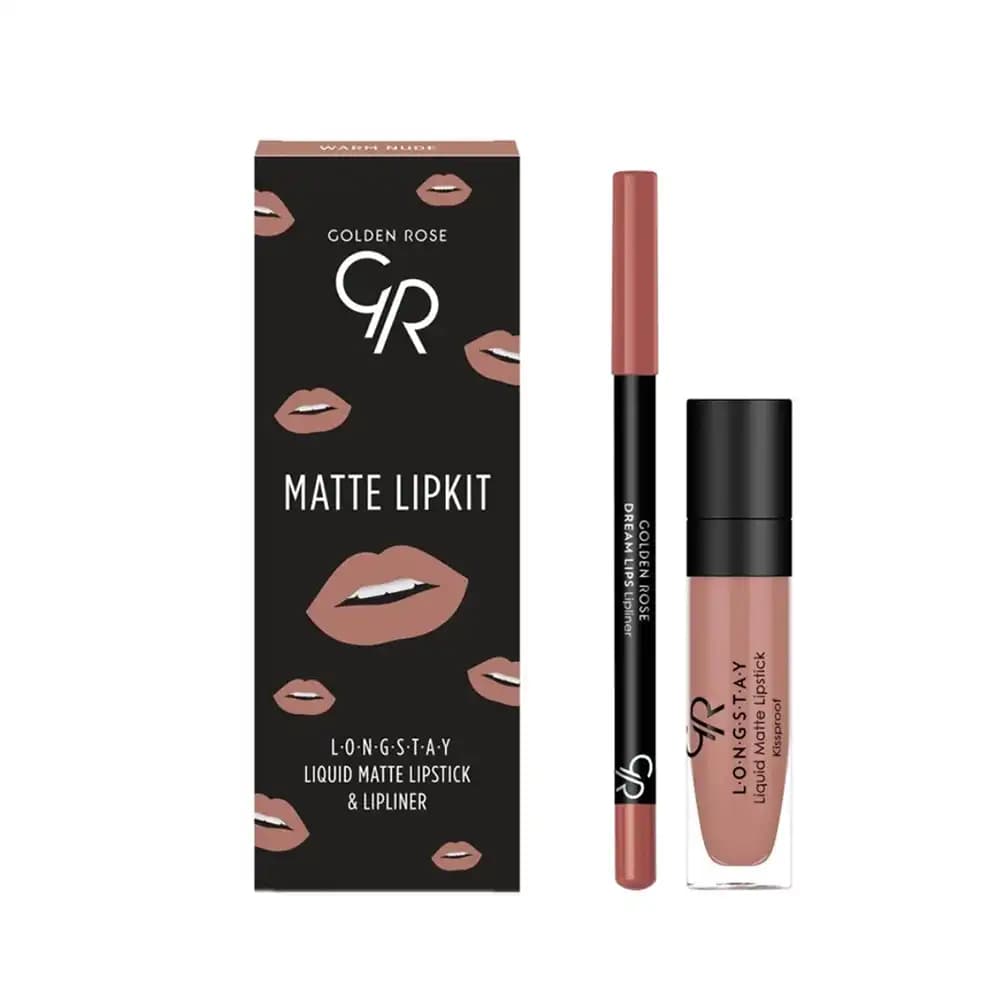 کیت خط لب و رژ لب مایع مات گلدن رز مدل Matte Lipkit (شماره 13 Warm Nude)