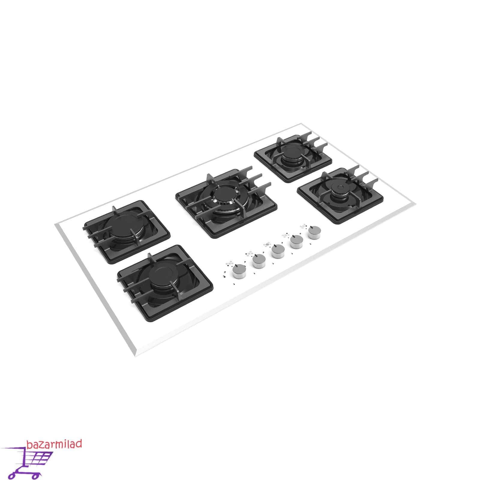اجاق گاز شیشه ای صفحه ای سفید پنج شعله هارپاگ | مدل GW505c | فندک اتوماتیک