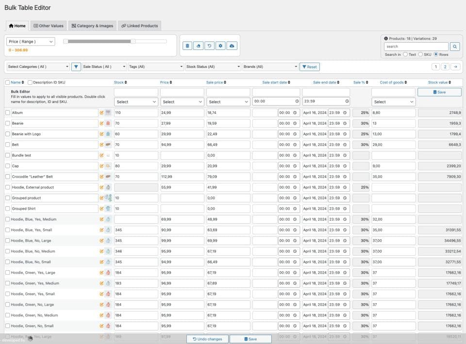 افزونه Bulk Table Editor for WooCommerce ویرایش گروهی جداول ووکامرس 2.4.9 — تصویر ۵