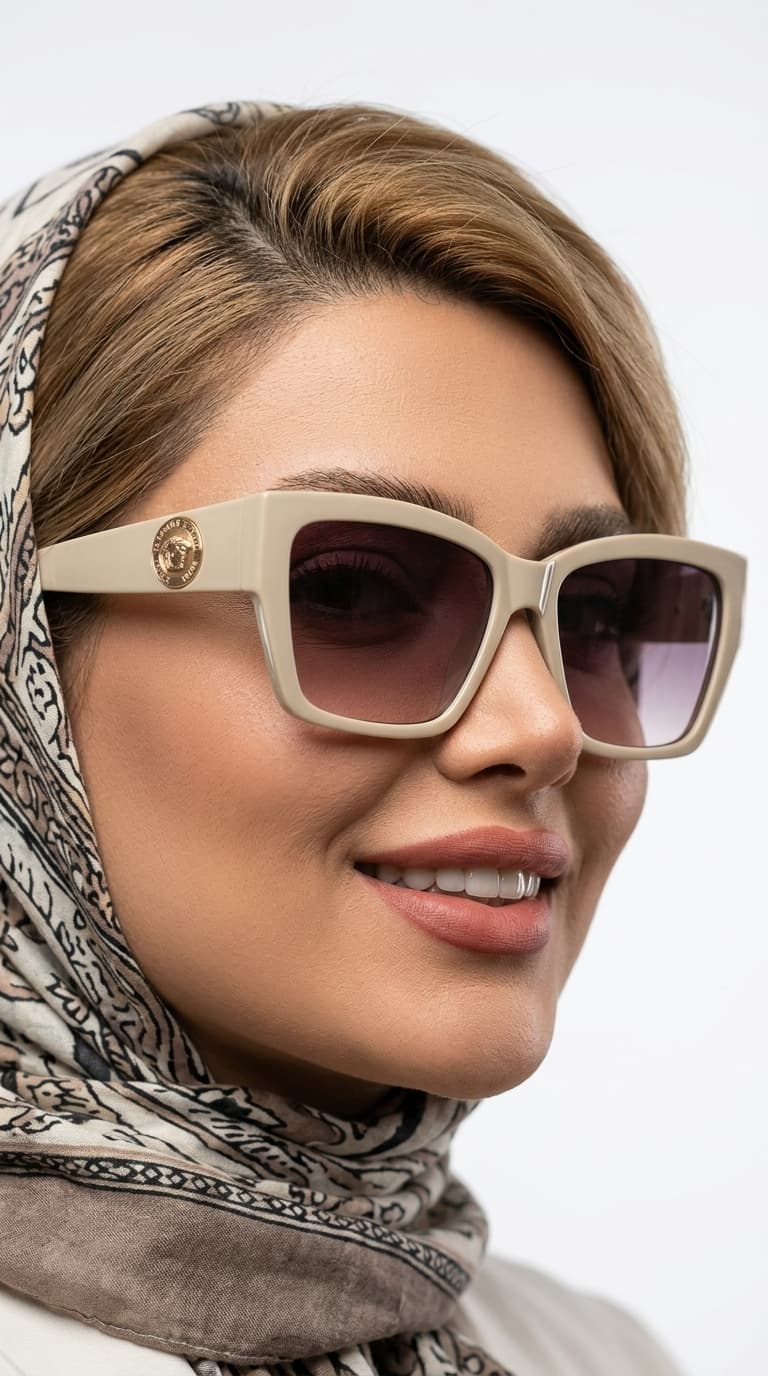 عینک آفتابی زنانه مدل مربعی با لوگوی طلایی برجسته