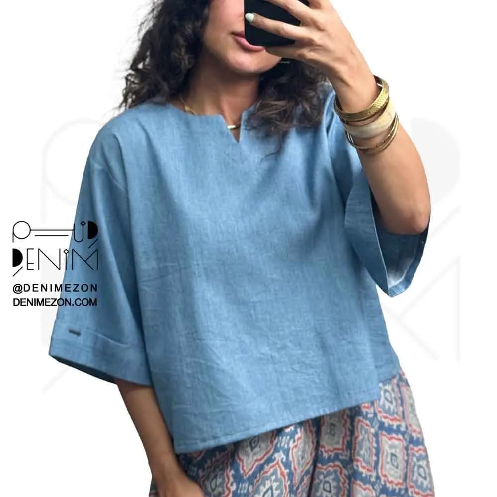 بلوز جین گرم پایین آبی ساره