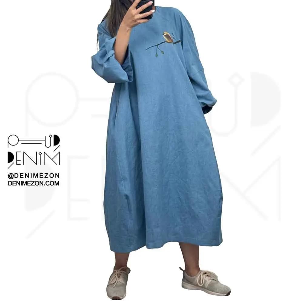 پیراهن زنانه جین آبی تیره آلما