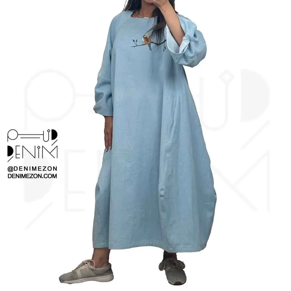 پیراهن زنانه جین آبی روشن آلما