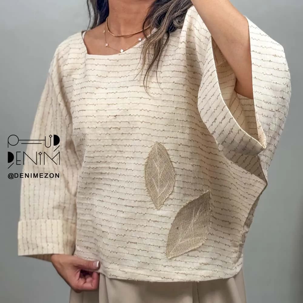 شومیز لینن کوک دوزی شیری برگ
