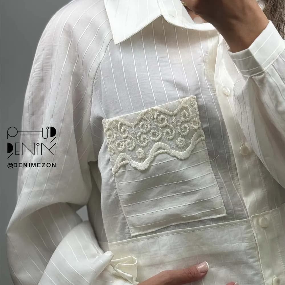 شومیز تیترون راه راه شیری فارا — تصویر ۲