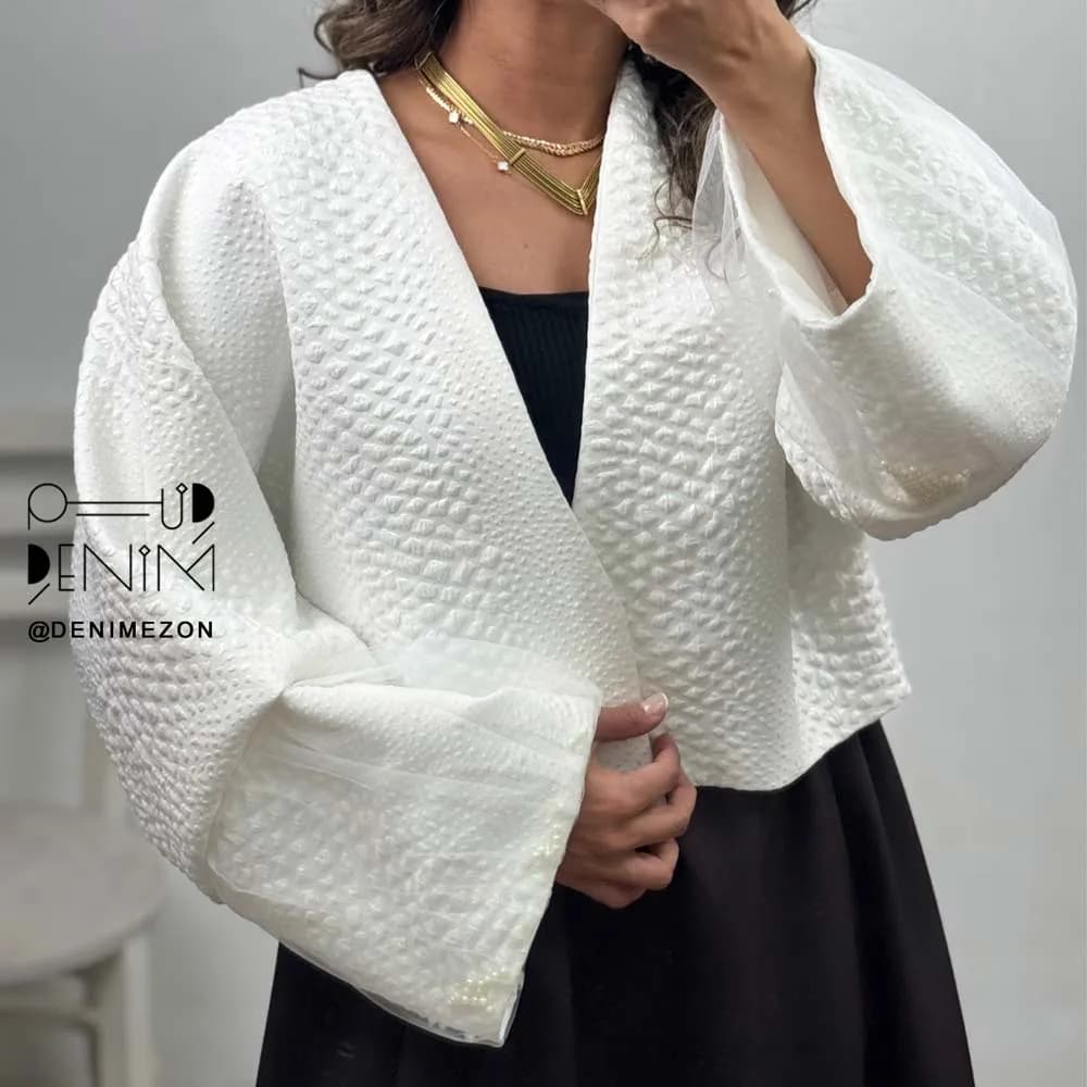 کراپ کت ژاکارد سفید آیرین