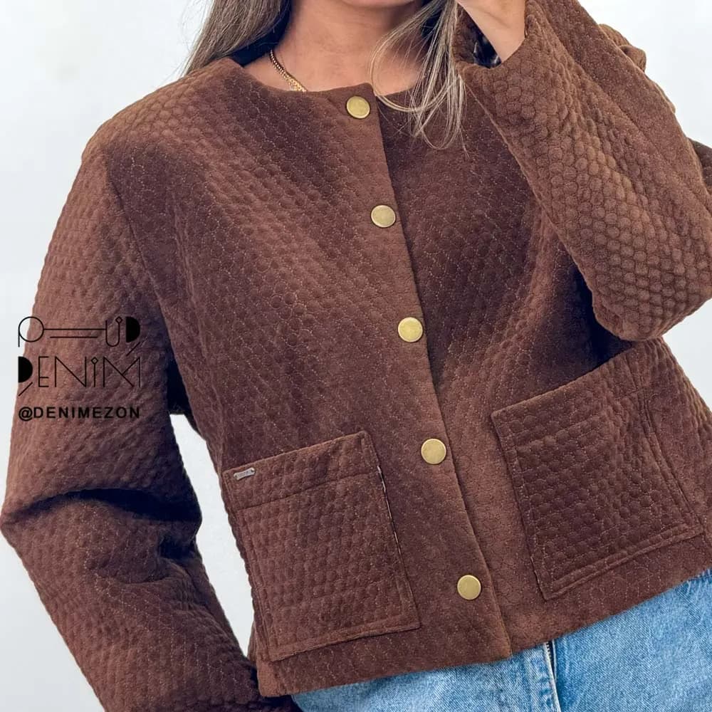کراپ کت سابرینا قهوه ای — تصویر ۴