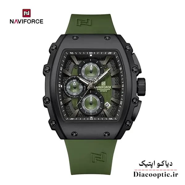 ساعت مچی مردانه سه موتور برند نیوی فورس NAVIFORCE 8070 بند رابر — تصویر ۲