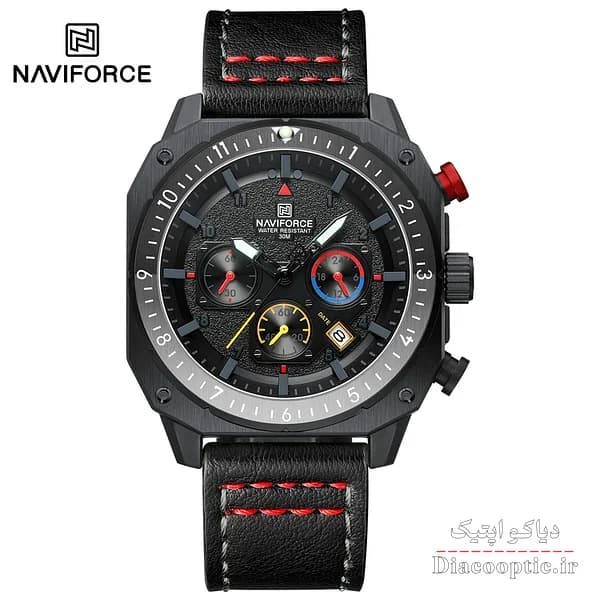 ساعت مچی مردانه سه موتور برند نیوی فورس چرمی مدل NAVIFORCE 8057 بند چرم — تصویر ۴