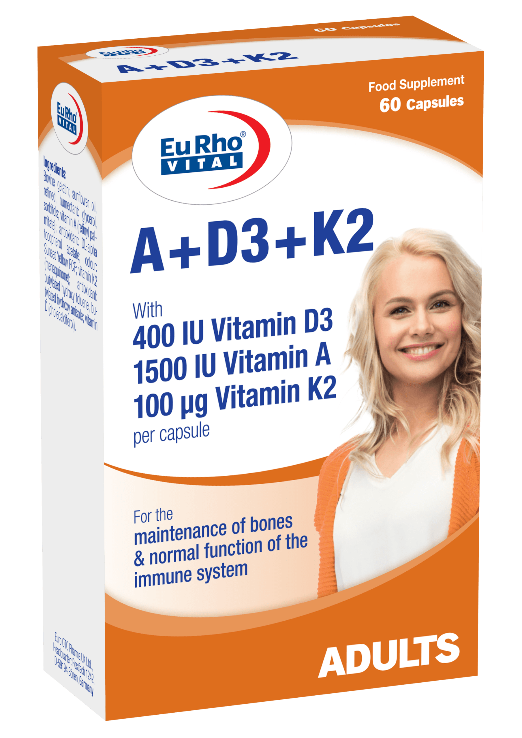 کپسول نرم 60 عددی K2+D3+A یوروویتال