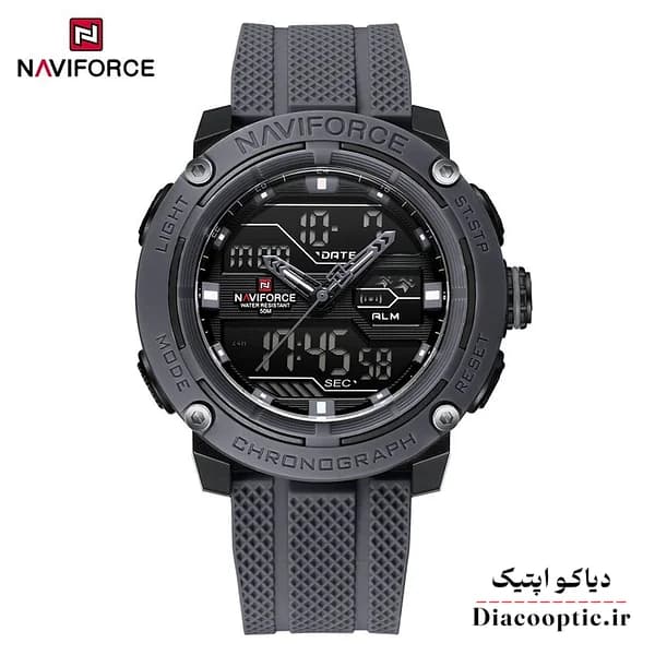 ساعت مچی مردانه دو زمانه ژاپنی برند نیوی فورس مدل NF 7114 بند رابر — تصویر ۲