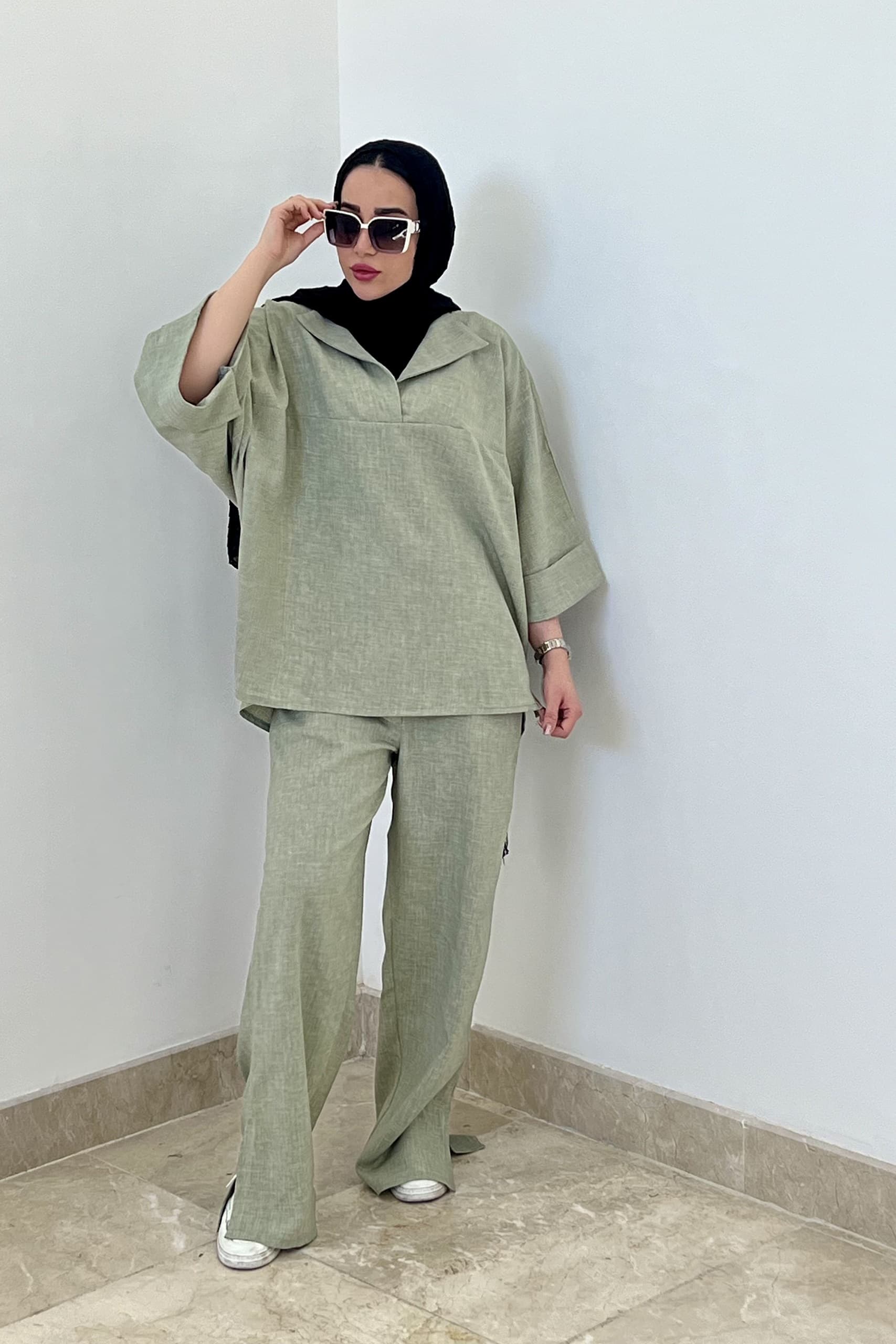 شومیز و شلوار زنانه ست پارچه لینن — تصویر ۵