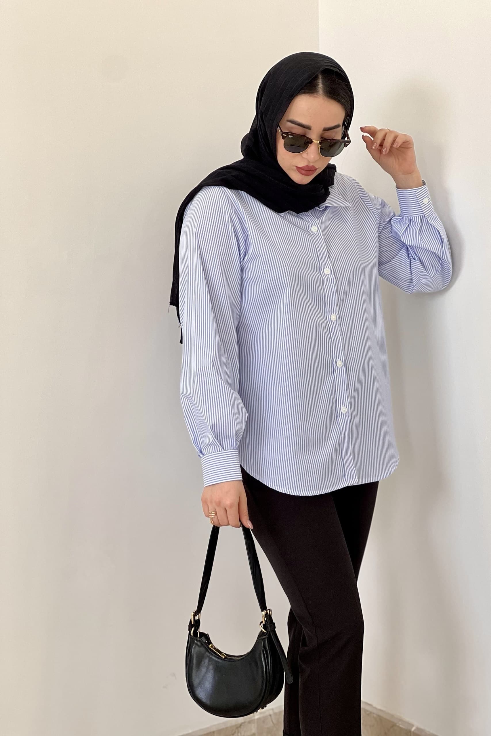 شومیز کتان نخ راه راه — تصویر ۴