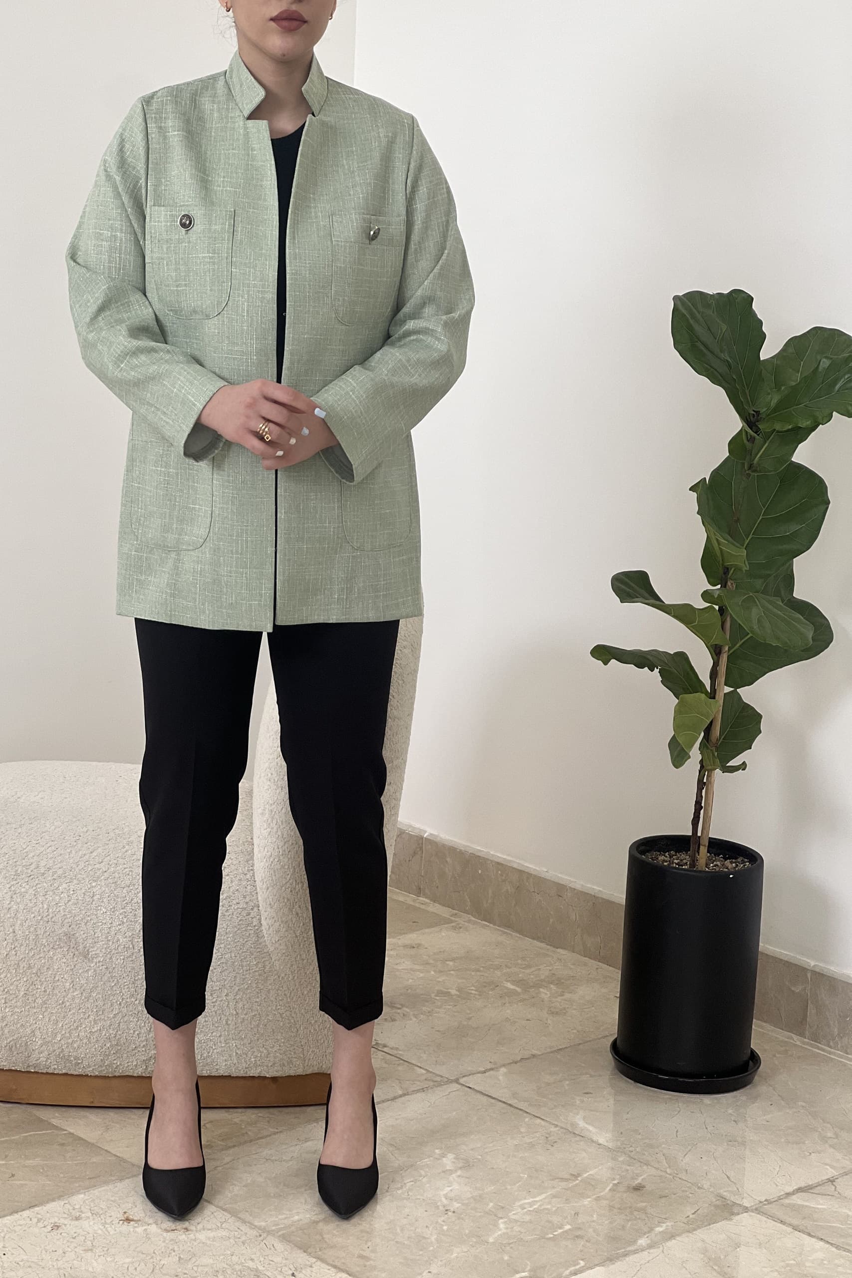 کت زنانه پارچه شانتون مدل چهار جیب — تصویر ۵