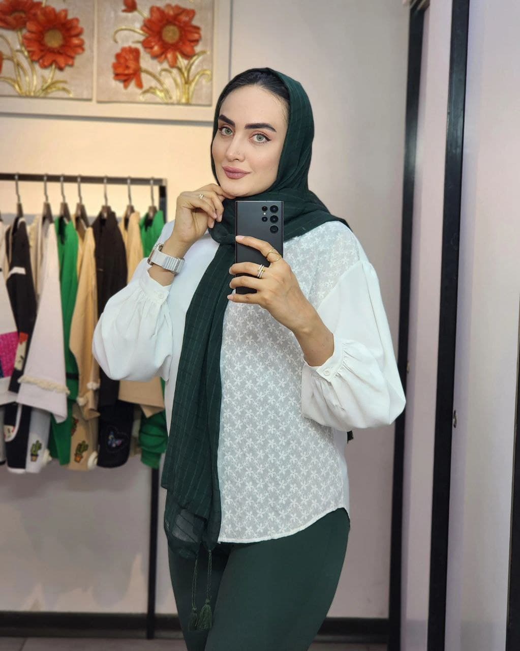 شومیز حریر گلدوزی زنانه ترک