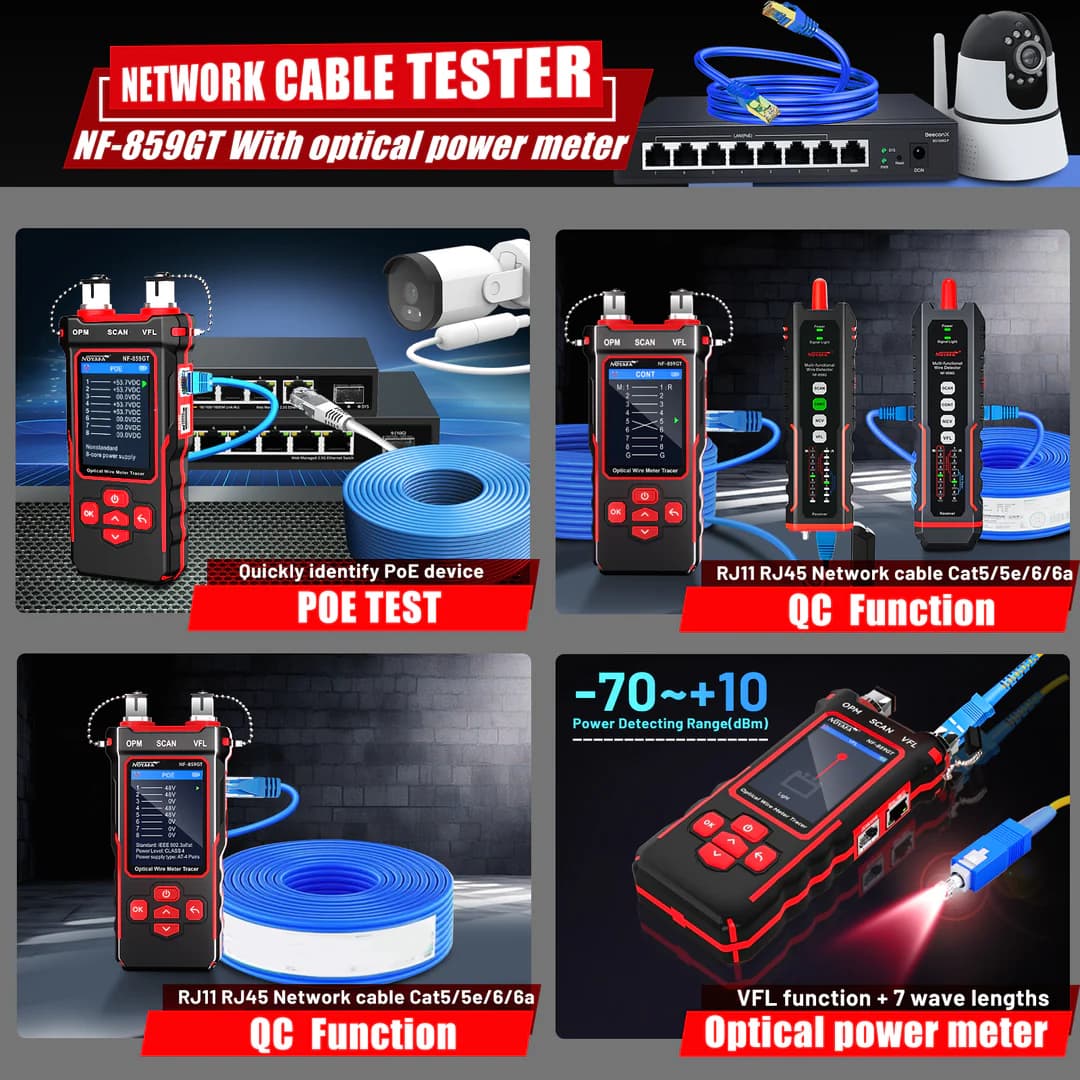 تستر شبکه و فیبر نوری ( VFL / OPM ) 10 کاره نویافا NF-859GT – Noyafa 10-in-1 Ethernet & Fiber Cable Tester – باگارانتی 12 ماهه — تصویر ۶