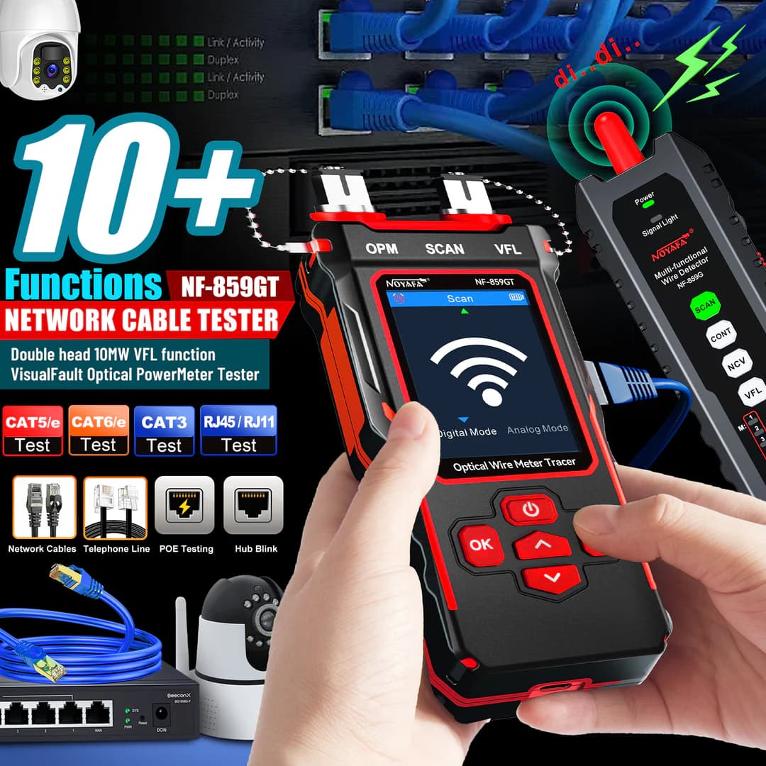 تستر شبکه و فیبر نوری ( VFL / OPM ) 10 کاره نویافا NF-859GT – Noyafa 10-in-1 Ethernet & Fiber Cable Tester – باگارانتی 12 ماهه — تصویر ۸