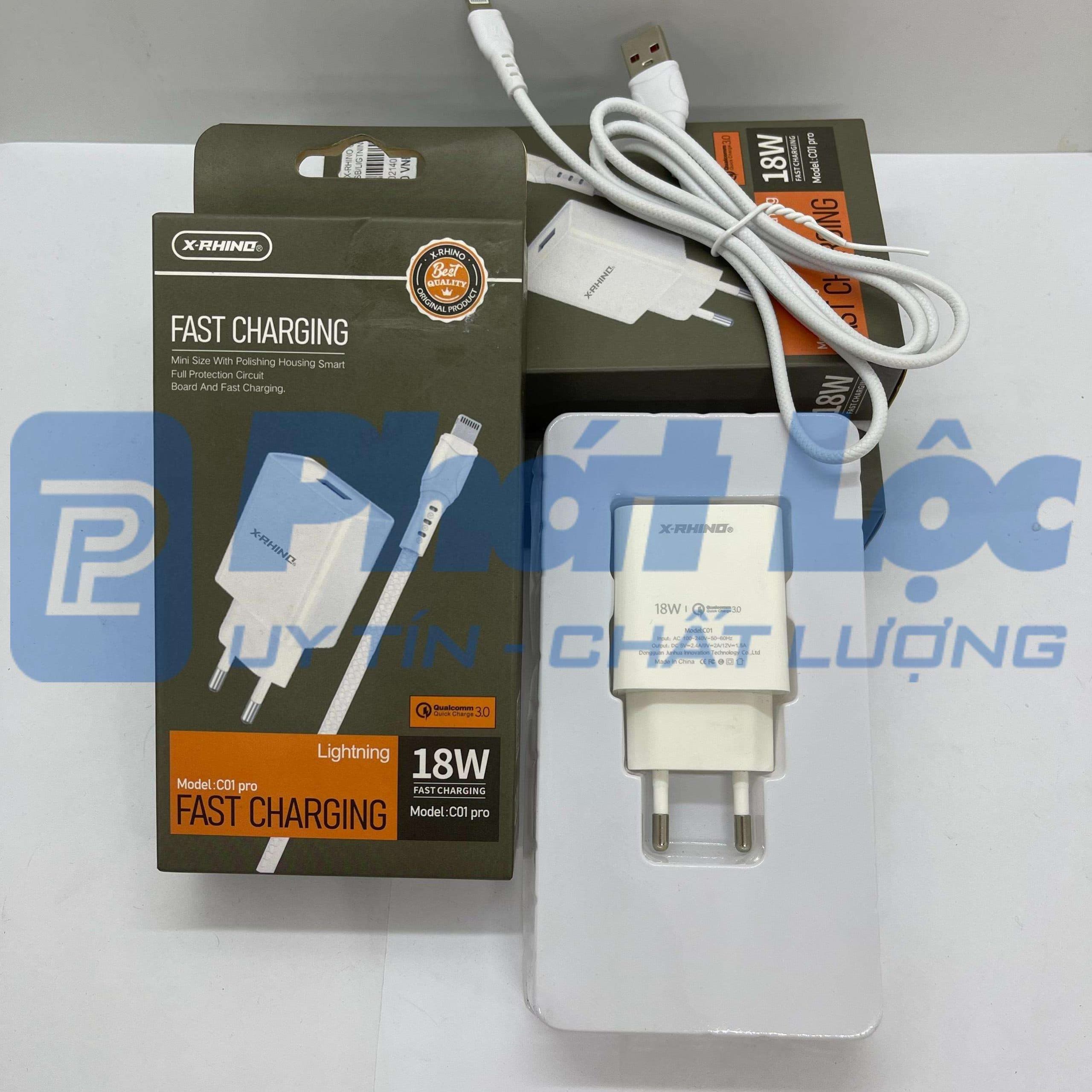 شارژر موبایل مدل «X-Rhino 18w Fast Charger» همراه با کابل اصلی با پورت USB