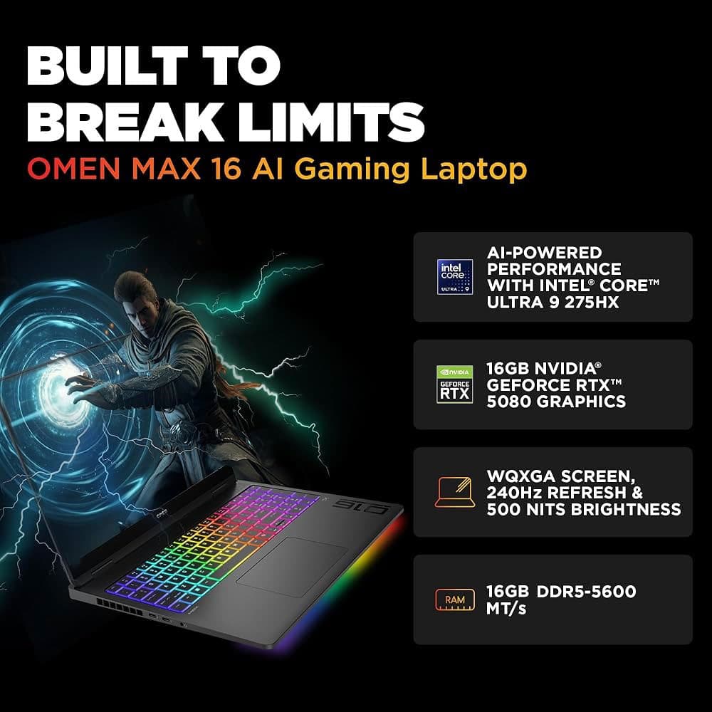 لپ تاپ گیمینگ غول اچ پی اومن مکس HP OMEN MAX 16 OPEN BOX | INTEL ULTRA 9 275 HX | 16 DDR5 | 1TR SSD | 16GB MVIDIA GEFORCE RTX 5080 + AI BOOST | 16 2K 240Hz — تصویر ۴