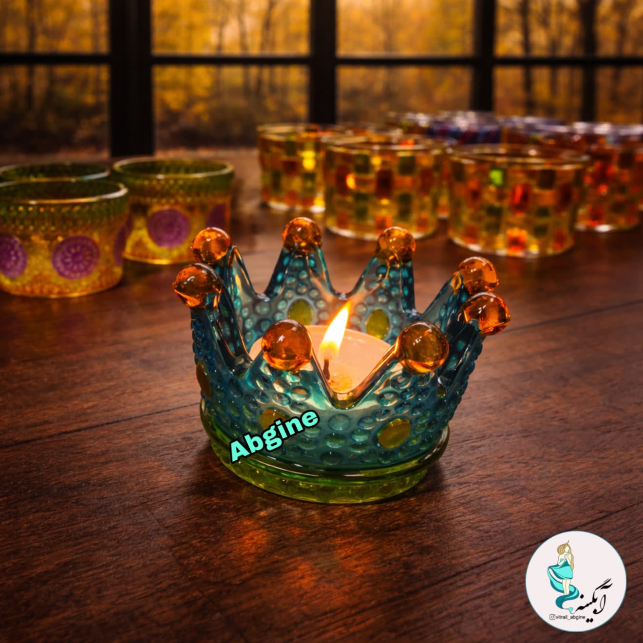 جاشمعی شیشه‌ای ویترای طرح انار کد 2