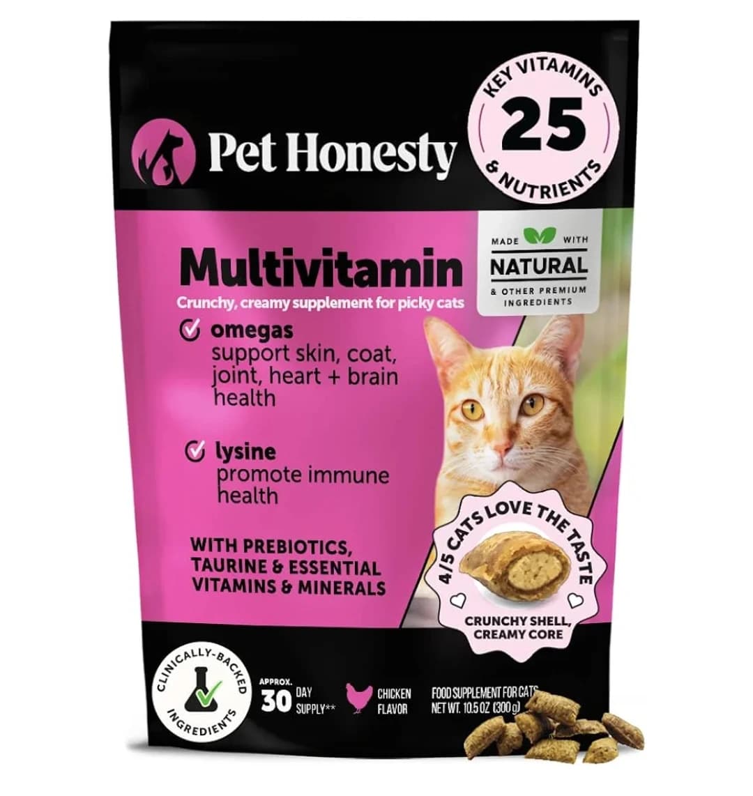 مولتی‌ویتامین گربه Pet Honesty – جویدنی کرانچی و کرمی (۳۰ روزه)