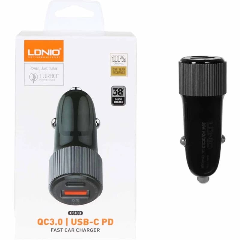 شارژر فندکی 38 وات الدینیو مدل C510Q Type-c
