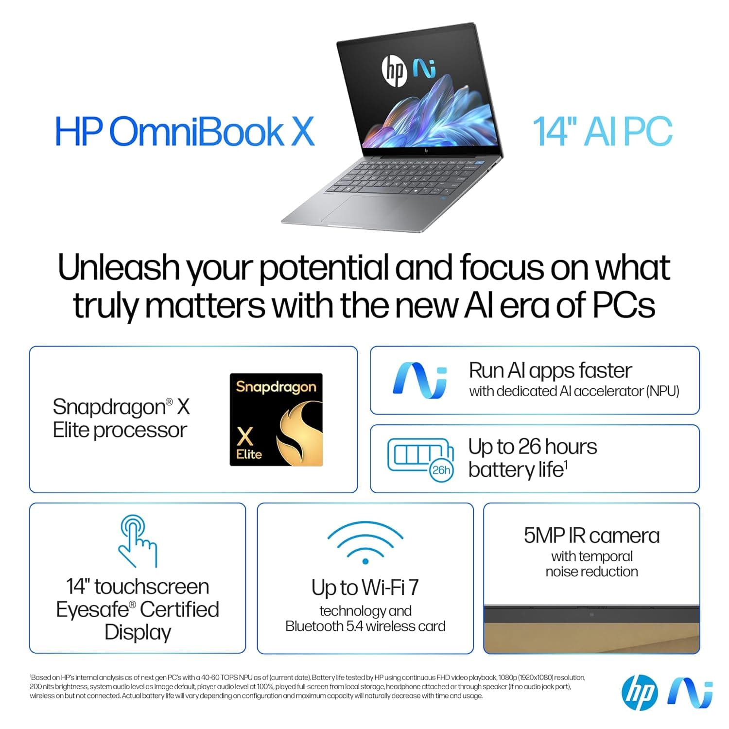 لپ تاپ هوش مصنوعی اچ پی اپن باکس HP OMNIBOOK X14 TOUCH OPEN BOX WHITE | SNAPDRAGON X ELITE X1E78100 | 16GB DDR5 | 1TR SSD | QUALCOM HEXAGON NPU | 14 2K Touch — تصویر ۷