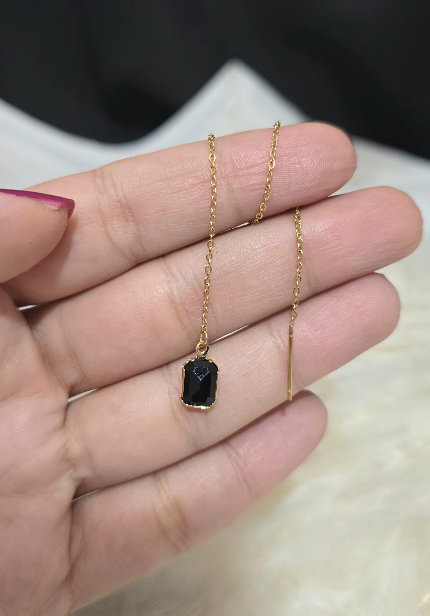 گوشواره بخیه ای مشکی کد 1534 — تصویر ۳